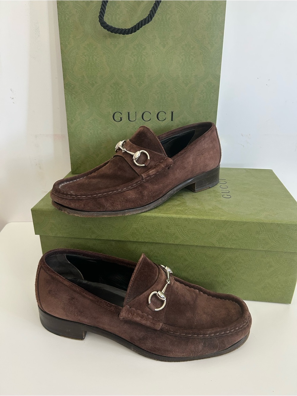 Men’s Gucci Brown Suede Horsebit Slip-On Loafers Sz 8D with Original Box VGUC